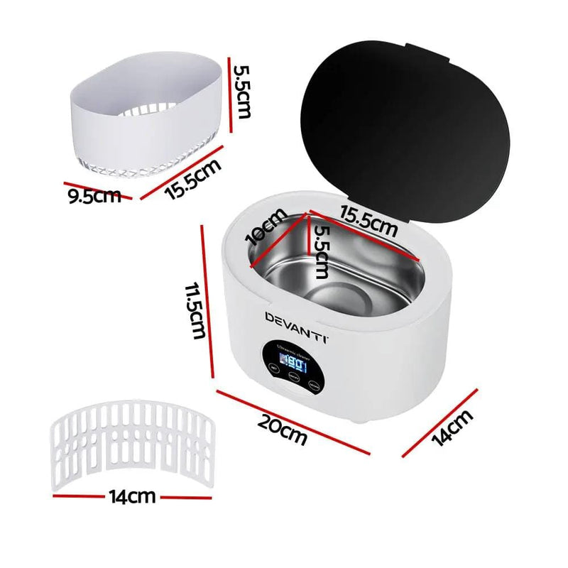 Devanti 600ml Ultrasonic Cleaner Timer Jewellery Glasses Cleaning Machine Degas – view 2