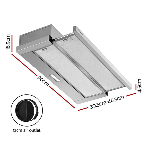 Devanti 900mm Range Hood 90cm Slide out Rangehood Stainless Steel – view 2