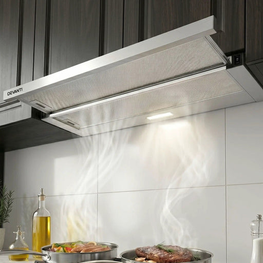 Devanti 900mm Range Hood 90cm Slide out Rangehood Stainless Steel – view 1