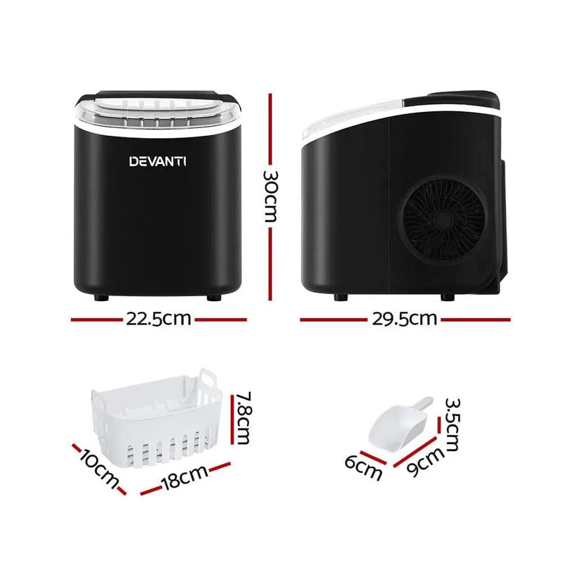 Devanti Portable Ice Maker Machine Ice Cube Tray 12kg Bar Countertop Black – view 2