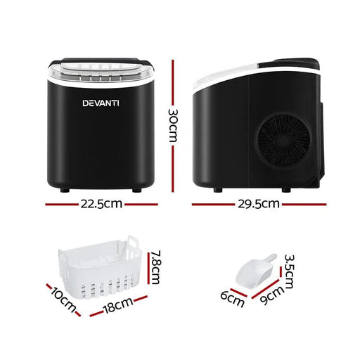Devanti Portable Ice Maker Machine Ice Cube Tray 12kg Bar Countertop Black – view 2