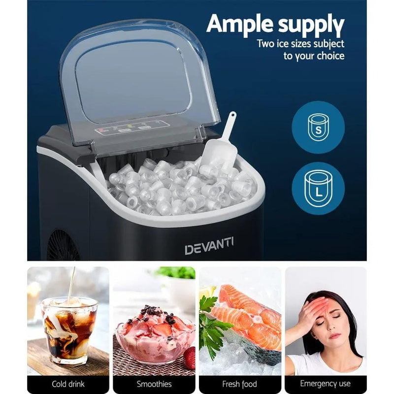 Devanti Portable Ice Maker Machine Ice Cube Tray 12kg Bar Countertop Black – view 5