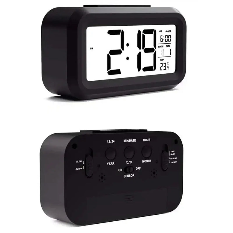 Digital Alarm Clock – Battery Operated with Indoor Temperature & Light Sensor Backlight (3 colors available) – view 4