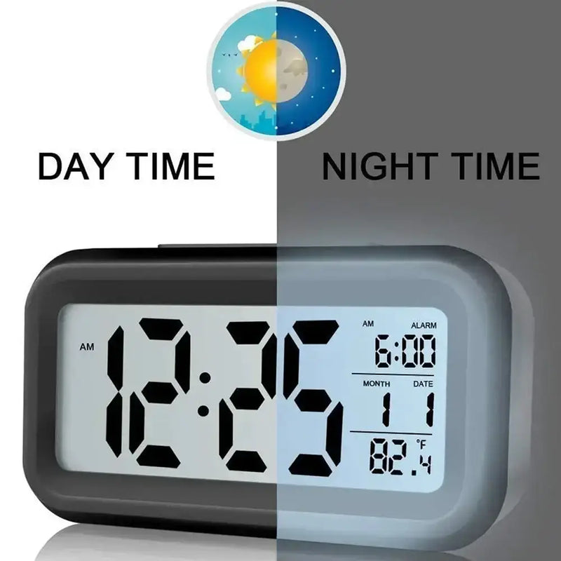 Digital Alarm Clock – Battery Operated with Indoor Temperature & Light Sensor Backlight (3 colors available) – view 2