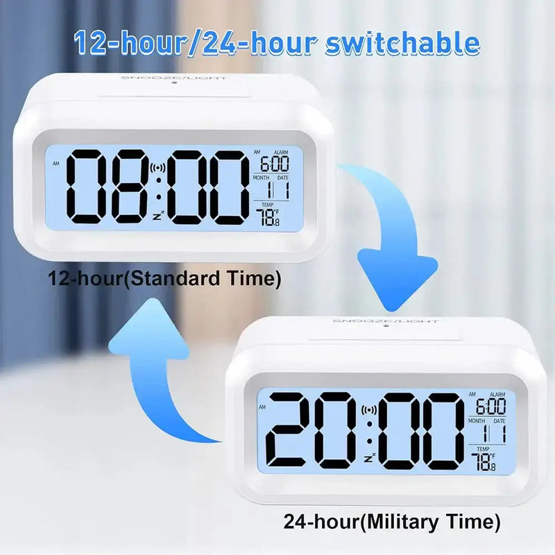 Digital Alarm Clock – Battery Operated with Indoor Temperature & Light Sensor Backlight (3 colors available) – view 8