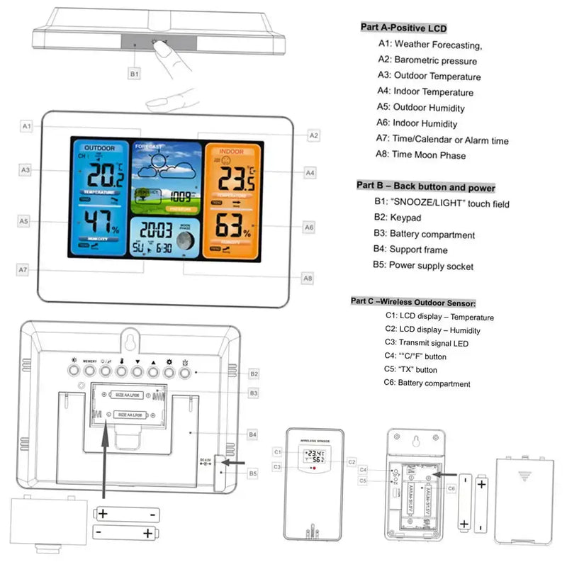 Digital Indoor-Outdoor Weather Station with Clock & Wireless Sensor (2 colours available) – view 5