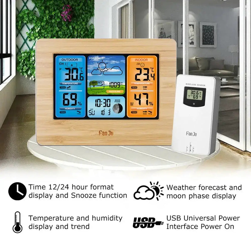 Digital Indoor-Outdoor Weather Station with Clock & Wireless Sensor (2 colours available) – view 3