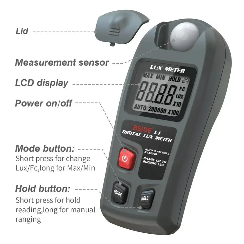 Habicare HBC Digital Lux Meter 0–200,000 Lux Light Tester Digital Lux Meter 0–200,000 Lux Light Tester