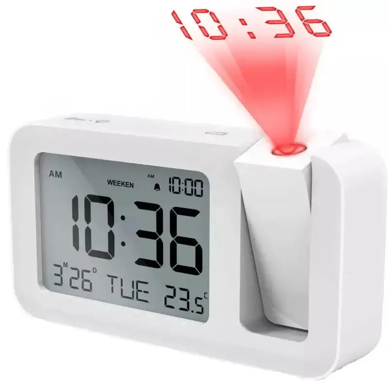 Digital Projection Alarm Clock – Rechargeable LED with USB Charger (Black & White) – view 1