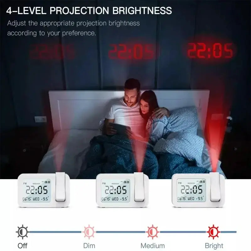 Digital Projection Alarm Clock – Rechargeable LED with USB Charger (Black & White) – view 3