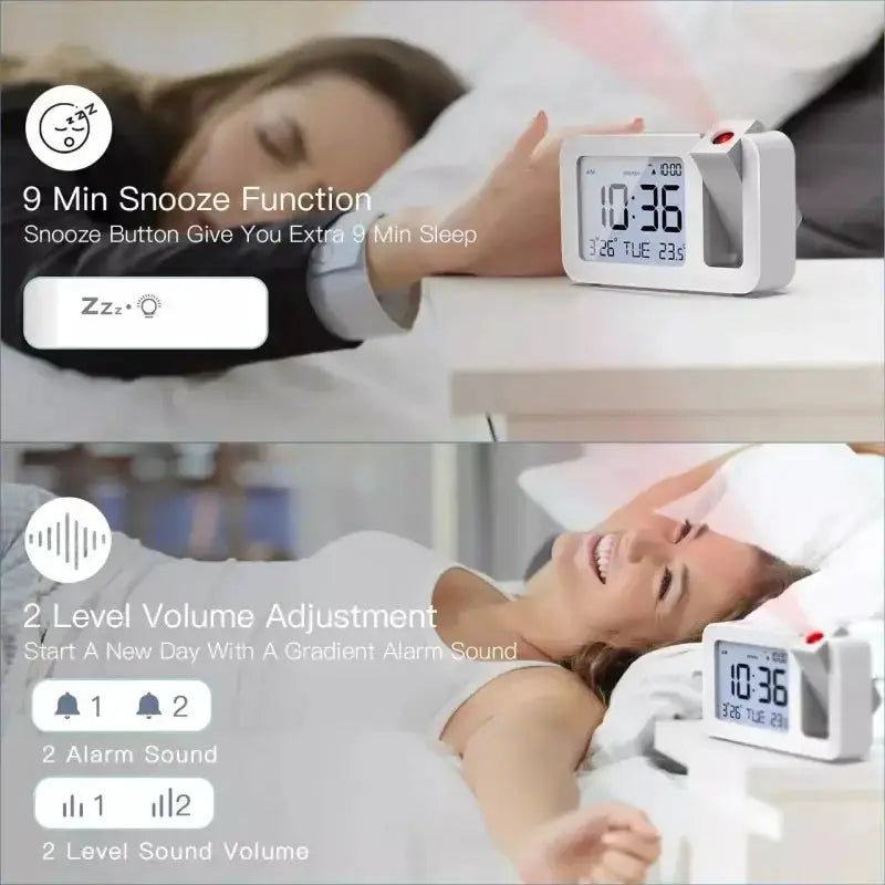 Digital Projection Alarm Clock – Rechargeable LED with USB Charger (Black & White) – view 4
