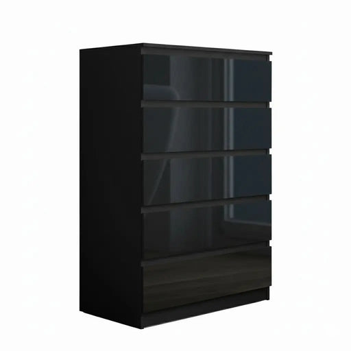sue-e furniture Tall boys 'Monaco' Black Chest of 5 drawers 'Monaco' Black Chest of 5 drawers