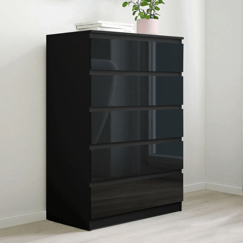 sue-e furniture Tall boys 'Monaco' Black Chest of 5 drawers 'Monaco' Black Chest of 5 drawers