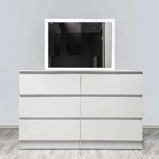 sue-e furniture Low boys 'Monaco' White Chest of 6 drawers With Mirror 'Monaco' White Chest of 6 drawers With Mirror