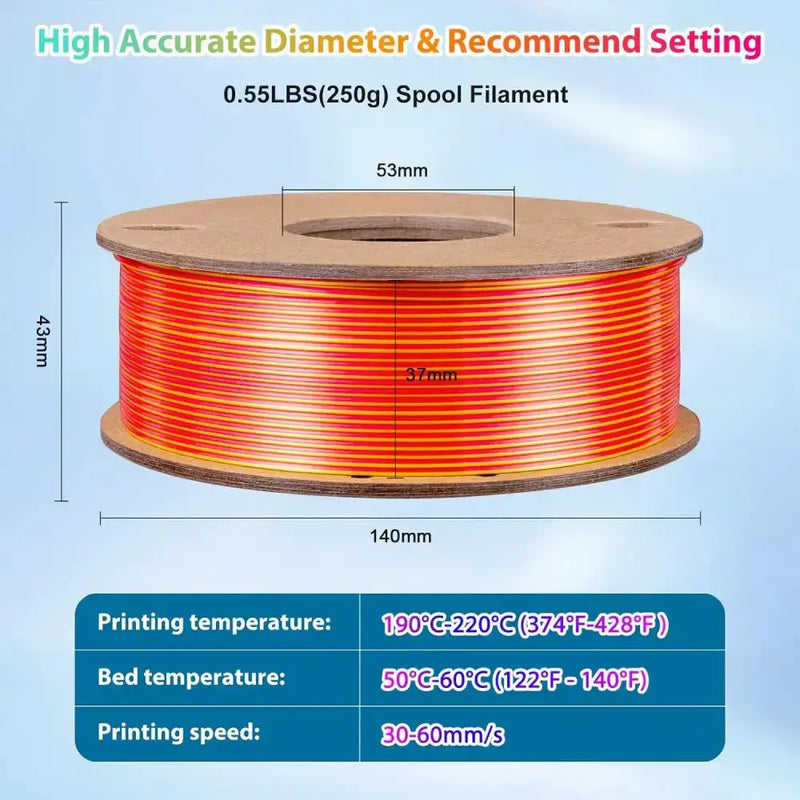 Dual/Tri-Colour Silk PLA 3D Printer Filament 1.75mm (250g) – view 2