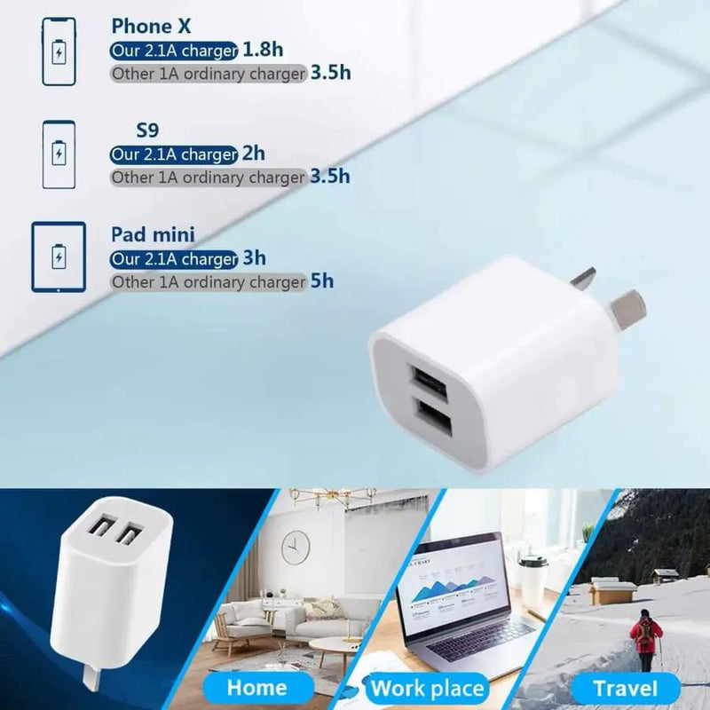 Dual USB Power Adapter Wall Plug (NZ / AUS) (White) – view 2
