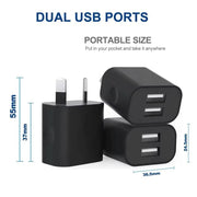 Dual USB Power Adapter Wall Plug (NZ / AUS) (Black) – view 7