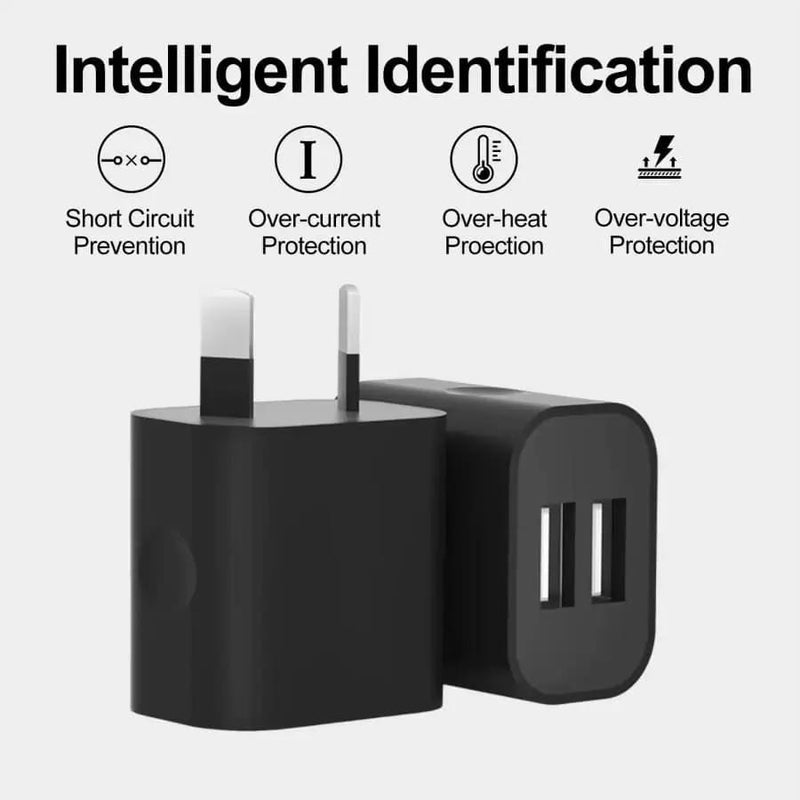 Dual USB Power Adapter Wall Plug (NZ / AUS) (Black) – view 8