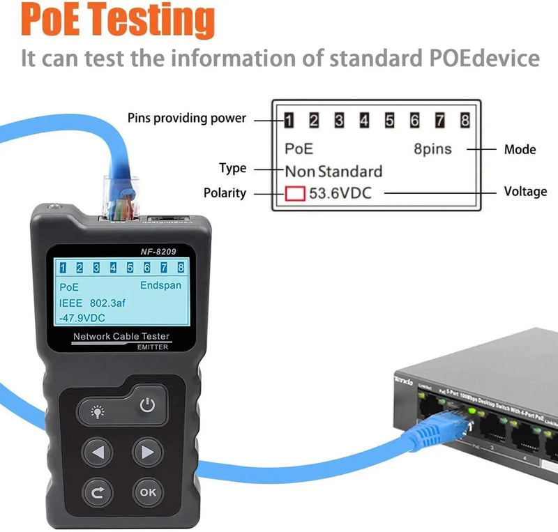 4 in 1 Network Cable Tracker PoE Tester with NCV & Lamp for CAT5e/CAT6/CAT6a – view 10