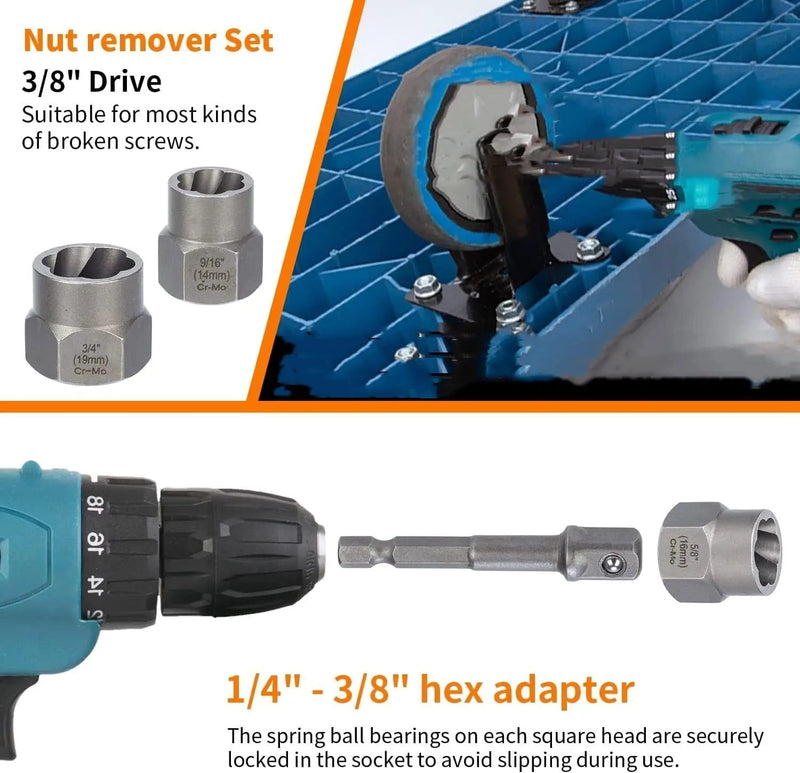 salelink.co.nz Unbranded 26PCS Easy Out Stripped Screw Remover Socket Set Tool 26 Piece Easy Out Screw Extractor Set Kit