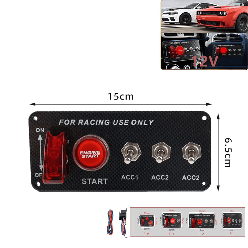 5in1 12V Car Engine Start Push Button Ignition Carbon Fiber Panel Toggle Switch – view 5