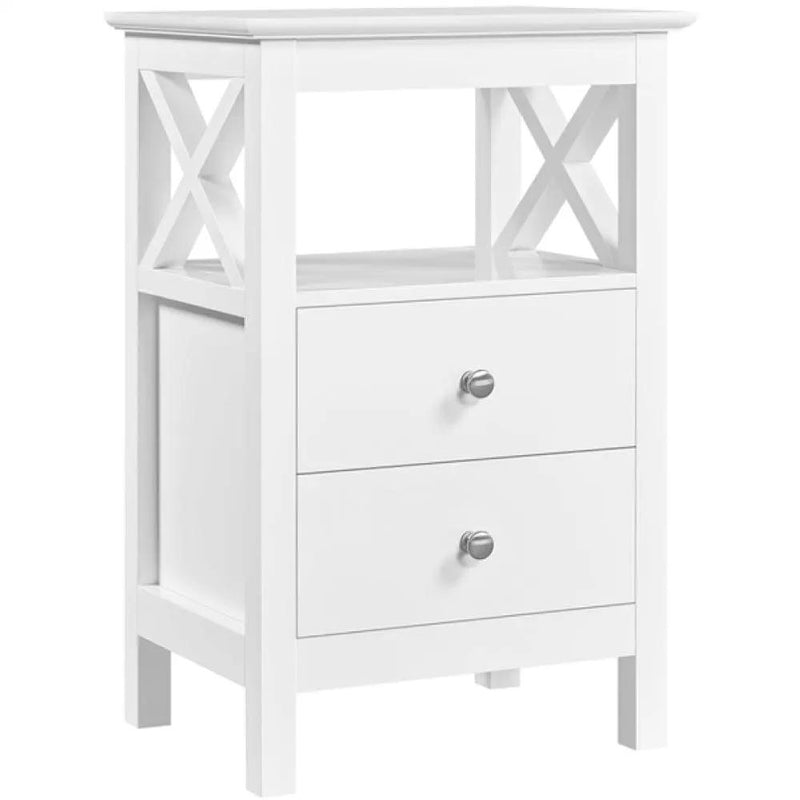 Farmhouse Bedside Table with 2 Drawer 1 Shelf Storage Cabinet Sofa Side Table – view 1