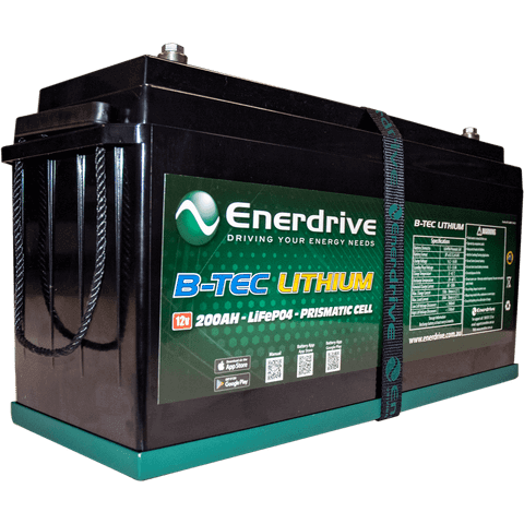 B-Tech 200A 12V LifePO4 Battery GEN2 - Enerdrive 200Ah lithium battery for deep cycle applications.
