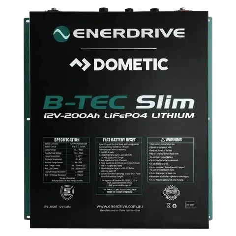 Enerdrive B TEC LiFePO4 Slim Case Battery 12V 200Ah Deep Cycle Power Source For Off Grid RV Marine – view 1