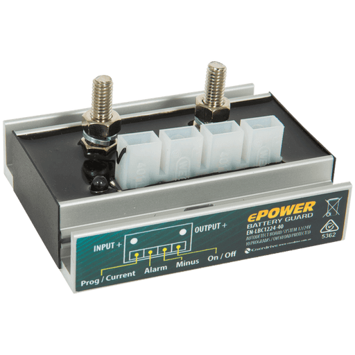 Enerdrive 12/24V 60amp Low Battery Cut Out device with input and output terminals for battery protection.