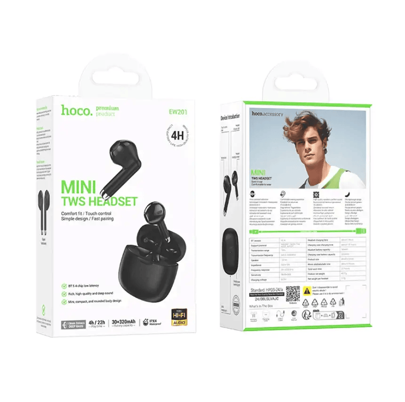 techplus Hoco EW201 True Wireless TWS Earbuds Deep Bass IPX4 Black Hoco EW201 True Wireless Earbuds Deep Bass IPX4 Black