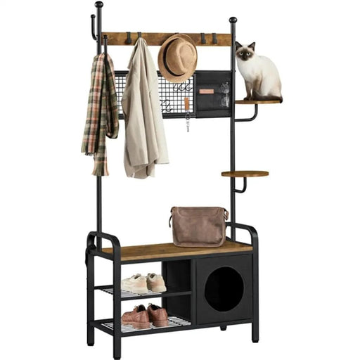 Yaheetech Hall Tree with Cat House Coat Rack Shoe Rack Hall Tree with Cat House Coat Rack Shoe Rack