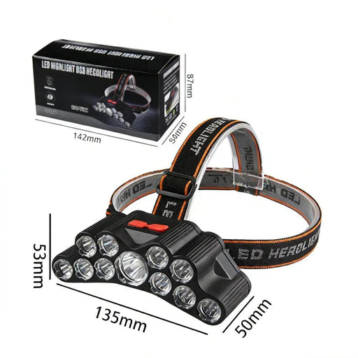 11 LED USB Rechargeable Flashlight With Builtin 18650 Battery Strong Light Camping Adventure Fishing Head Light – view 2