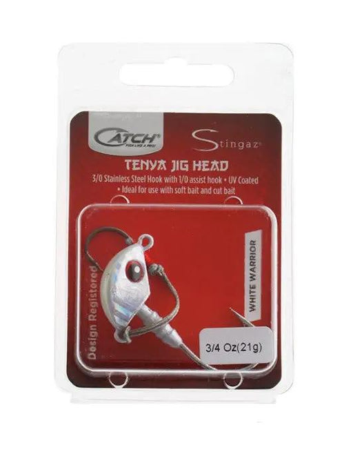 Catch Jig Catch Jig Head w/ Assist Hook White  Warrior 3/4oz Catch Jig Head With Assist Hook White Warrior 3/4oz