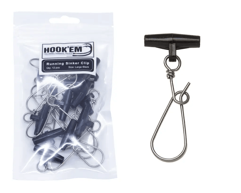 Hook Em Easy Rig Clip Large Black 12 Pack Australian Made Rigging Accessory