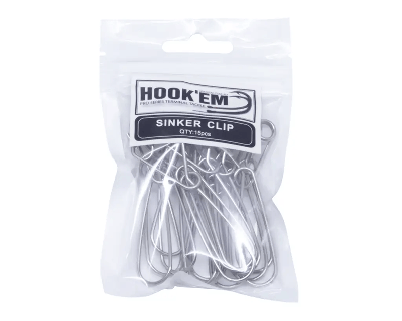 Hook Em Sinker Clips Large Stainless Steel Pack Of 15 Rigging Clips