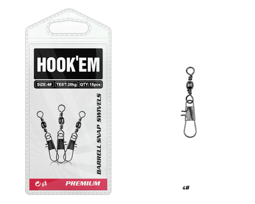 Hook Em Barrel Snap Swivel 4lb Rating 28kg Value Pack 15 Per Pack – view 1