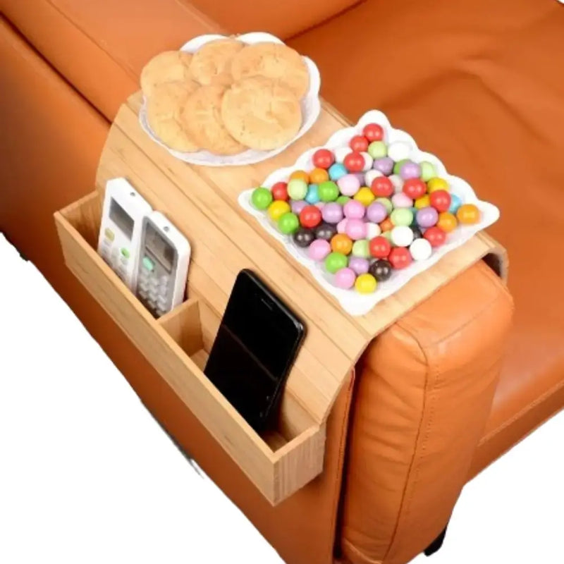 Foldable Bamboo Sofa Armrest Table with Cup Holder (2 colours available) – view 2
