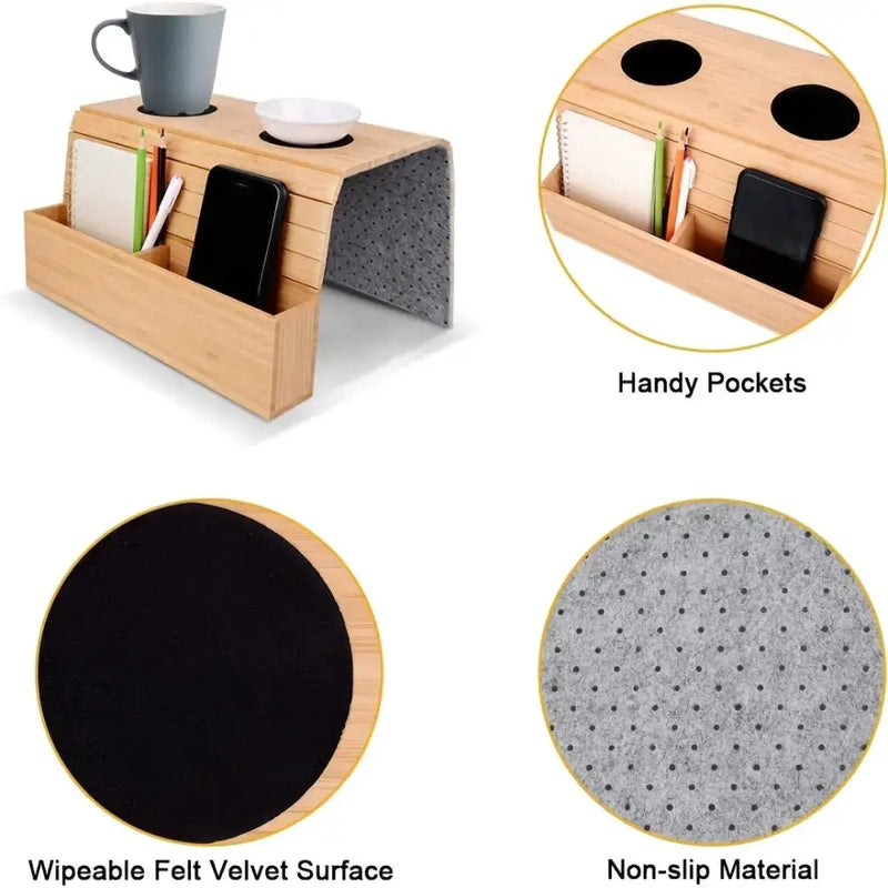 Foldable Bamboo Sofa Armrest Table with Cup Holder (2 colours available) – view 3