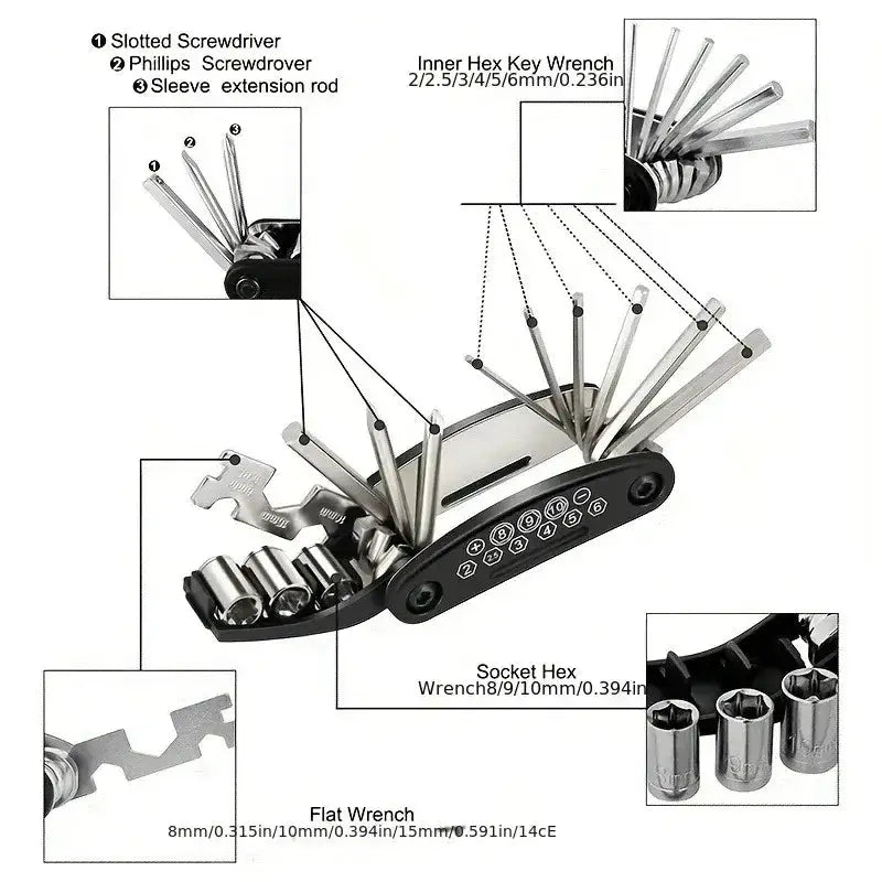 Habicare HBC Folding Bike & Motorcycle Repair Tool Kit (16 in 1) Folding Bike & Motorcycle Repair Tool Kit (16 in 1)