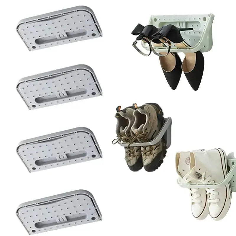 Habicare SS Folding Wall-Mount Shoe Organizer Rack (4PCS) Folding Wall-Mount Shoe Organizer Rack (4PCS)