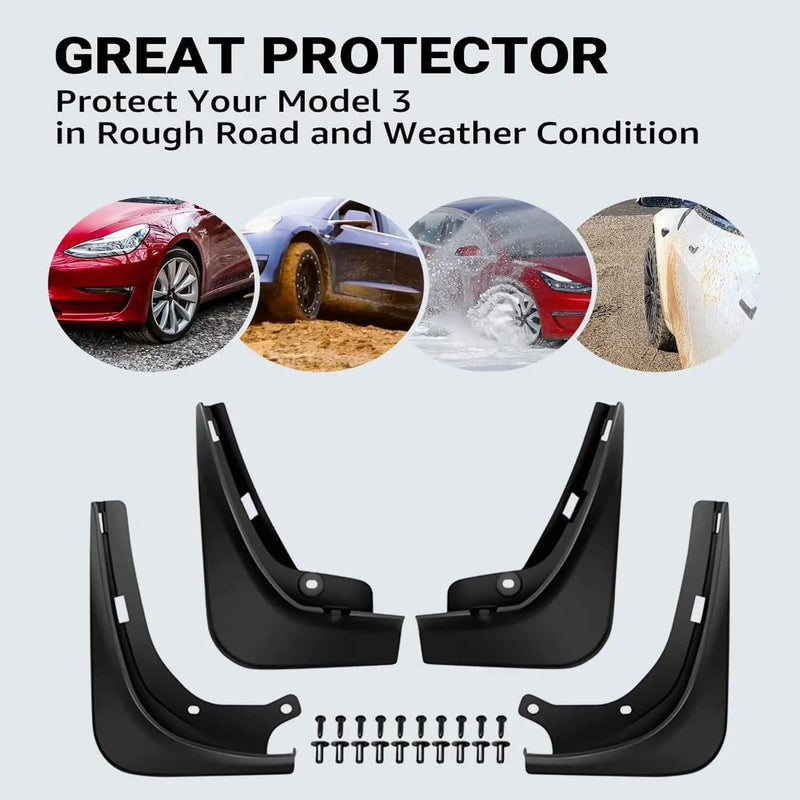 Mud Flaps Splash Guards Compatible with 2021 2022 2023 Tesla Model 3 – view 4