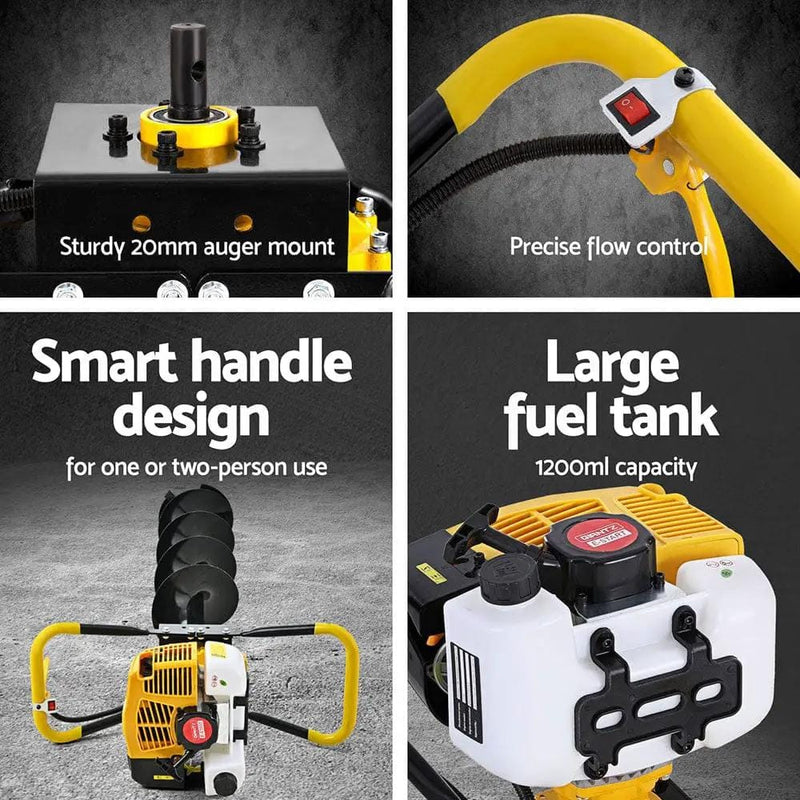 Giantz 74CC Post Hole Digger 200mm Petrol Drill Auger Extension Bits – view 6
