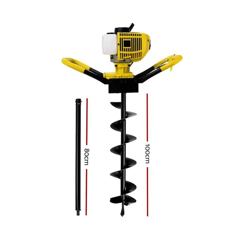 Giantz 80CC Post Hole Digger 200mm Petrol Drill Auger Extension Bits – view 2