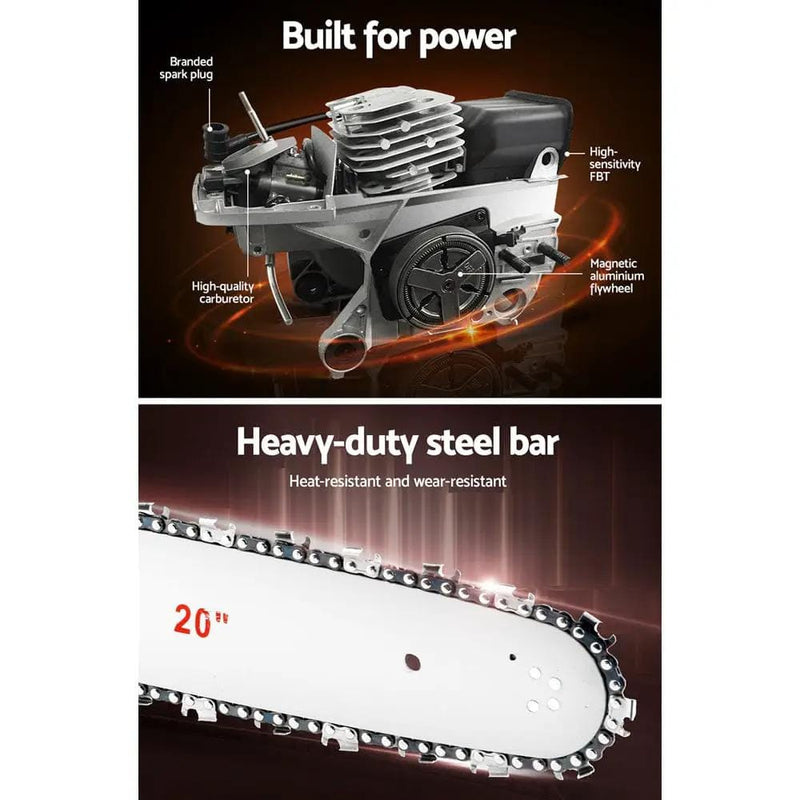 Giantz Chainsaw Petrol 52CC 20" Bar Commercial E-Start Pruning Chain Saw – view 6