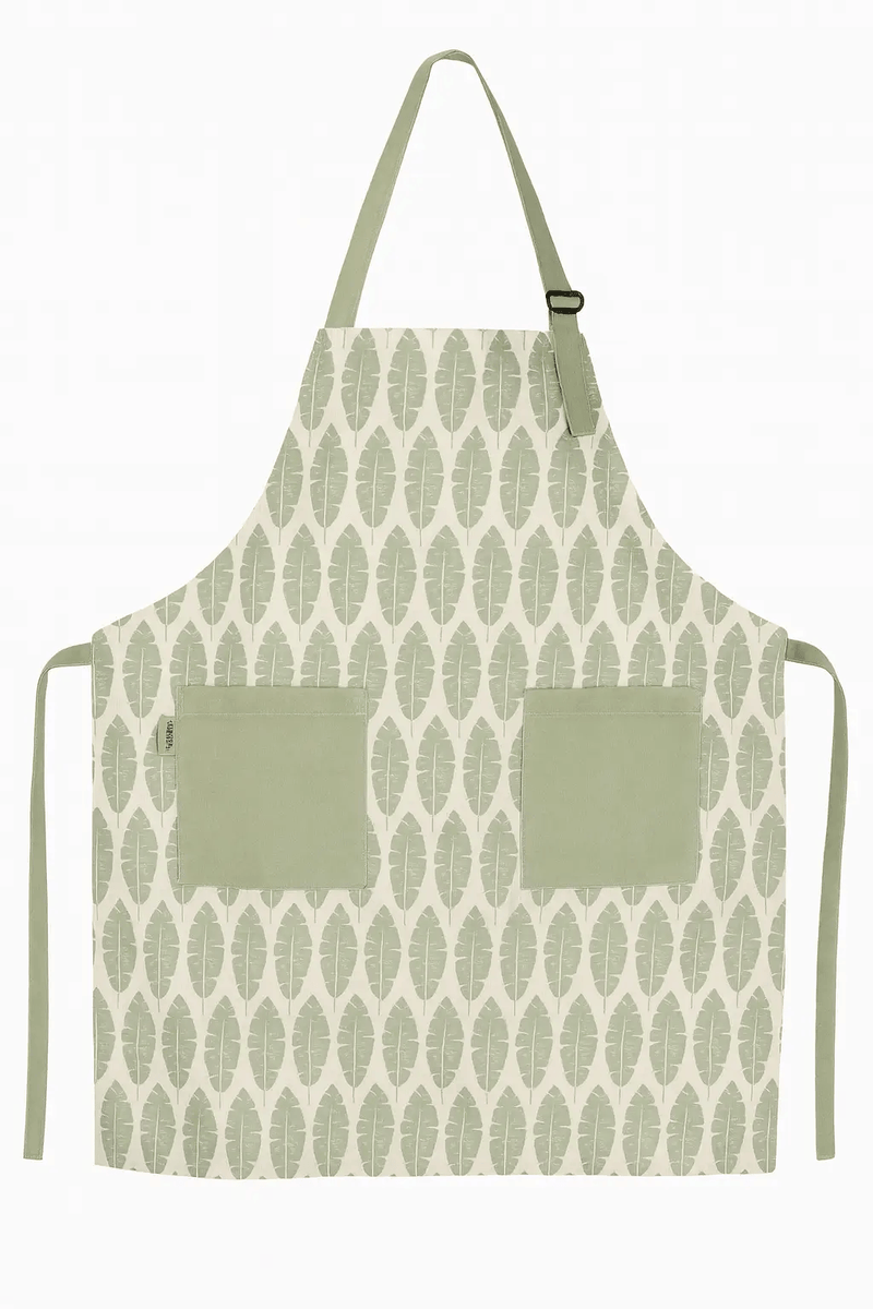 Nest & Stem Homewares Apron Frankly Cotton Classic Green and White Leaves Apron Frankly Cotton Classic Green and White Leaves Apron