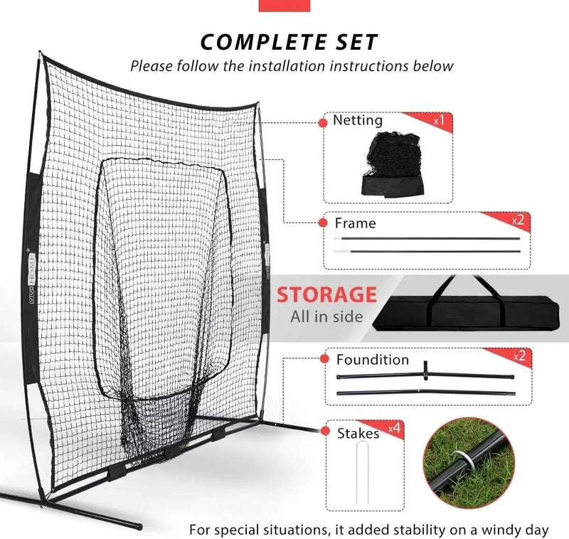 213x213cm Baseball Backstop Softball Practice Net with Carry Bag – view 3