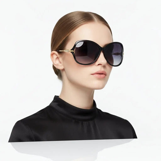 Polarized Lens Rhinestone Deco Sunglasses - BLACK – view 2