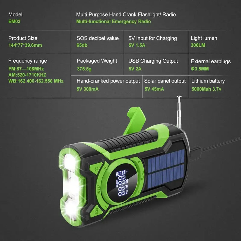 Habicare SS Hand Crank Solar Emergency Radio with Bluetooth 5.3 Hand Crank Solar Emergency Radio with Bluetooth 5.3