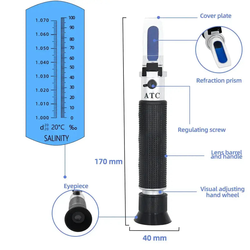 Handheld Refractometer Sea Salt Salinity Meter 0–10% (available with or without box) – view 5
