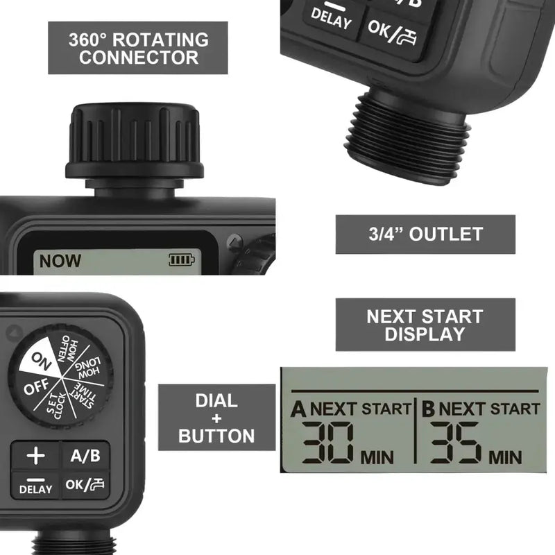 HCT-M06 Digital 2-Outlet Water Timer with Independent Zone Control – view 4